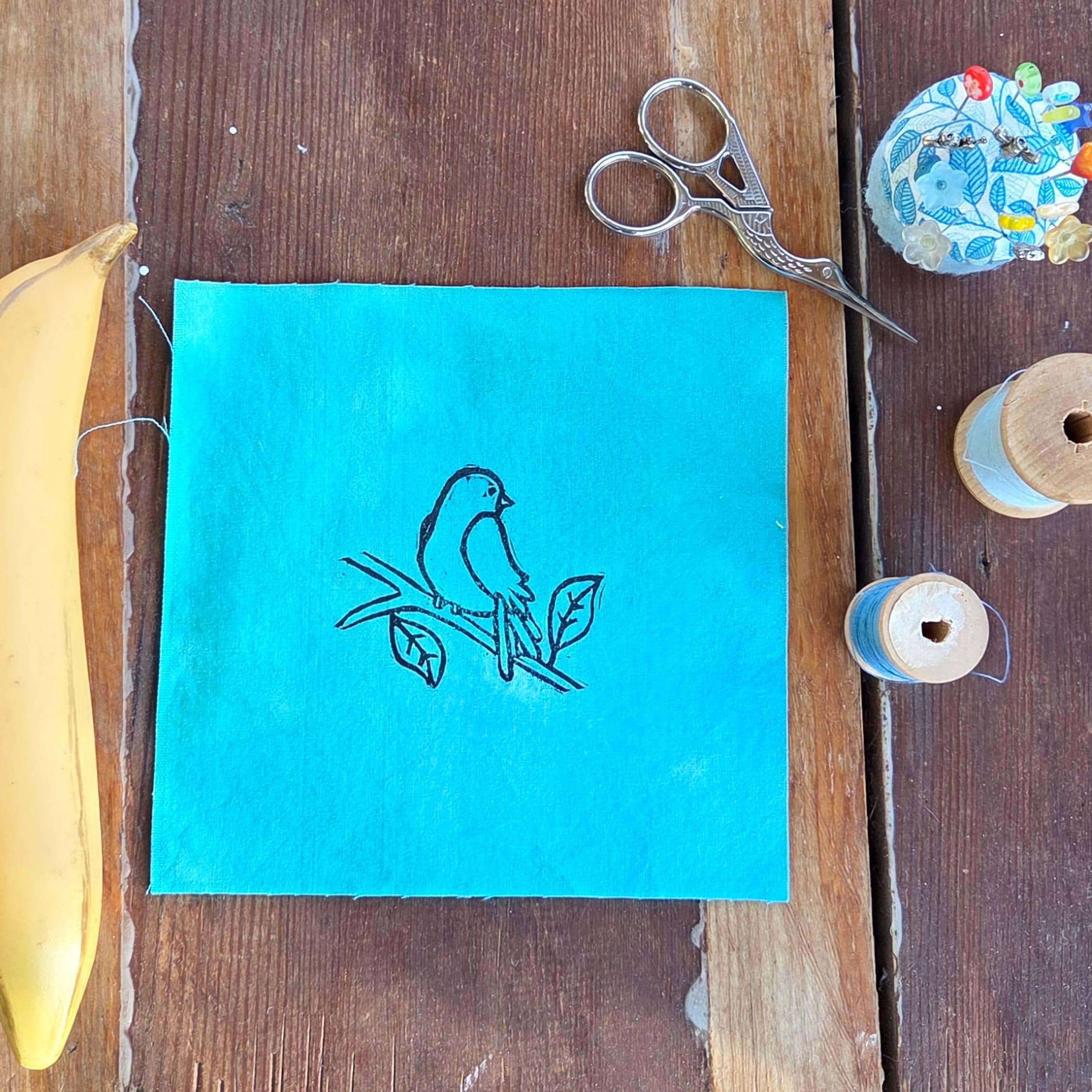 Block Printed Bird on a Branch Patch - Image 2