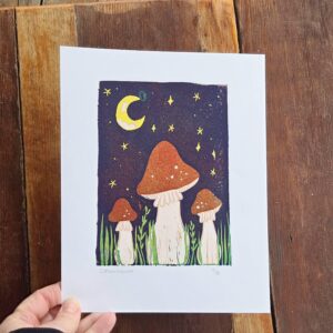 Mushrooms Reduction Lino Print