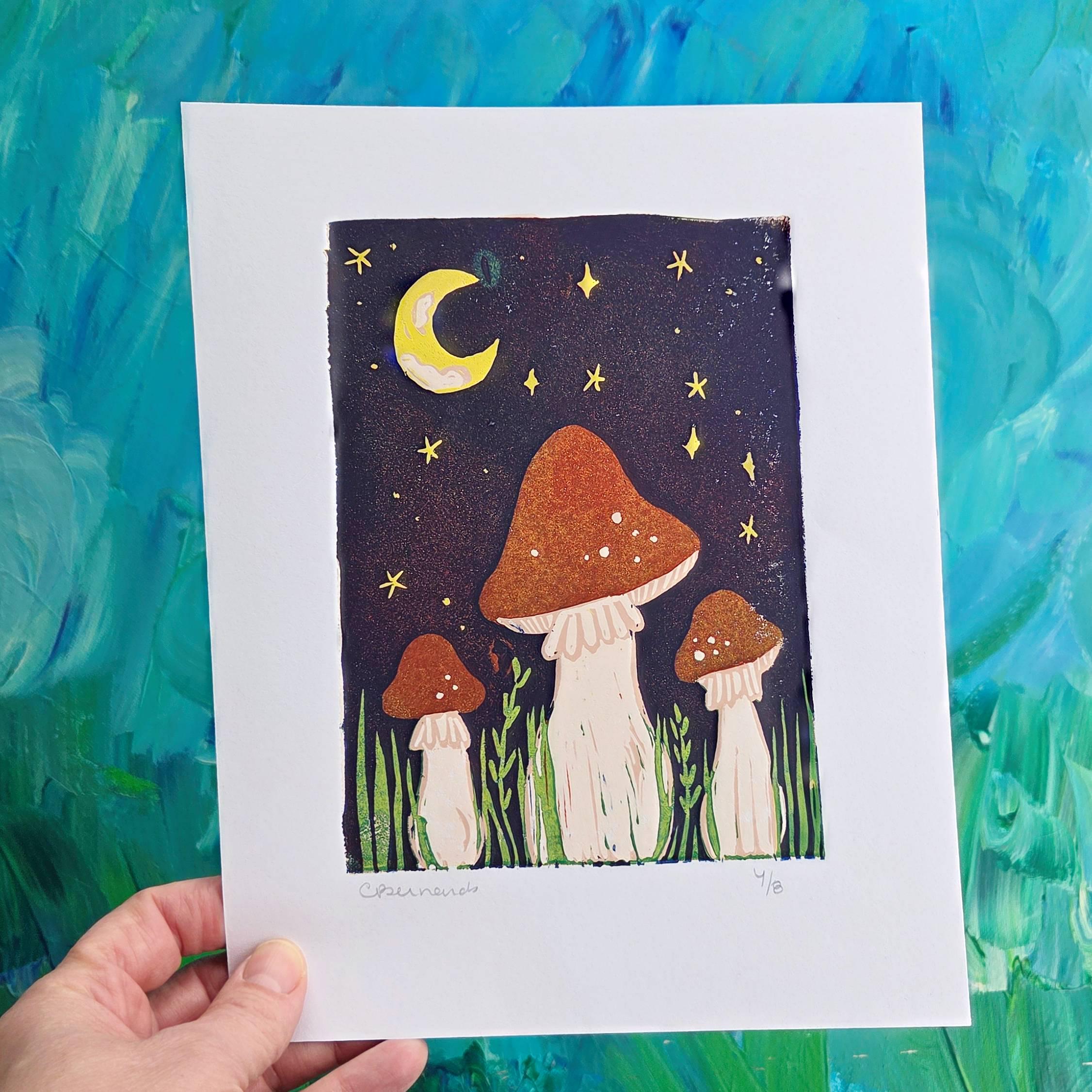 Mushrooms Reduction Lino Print - Image 2