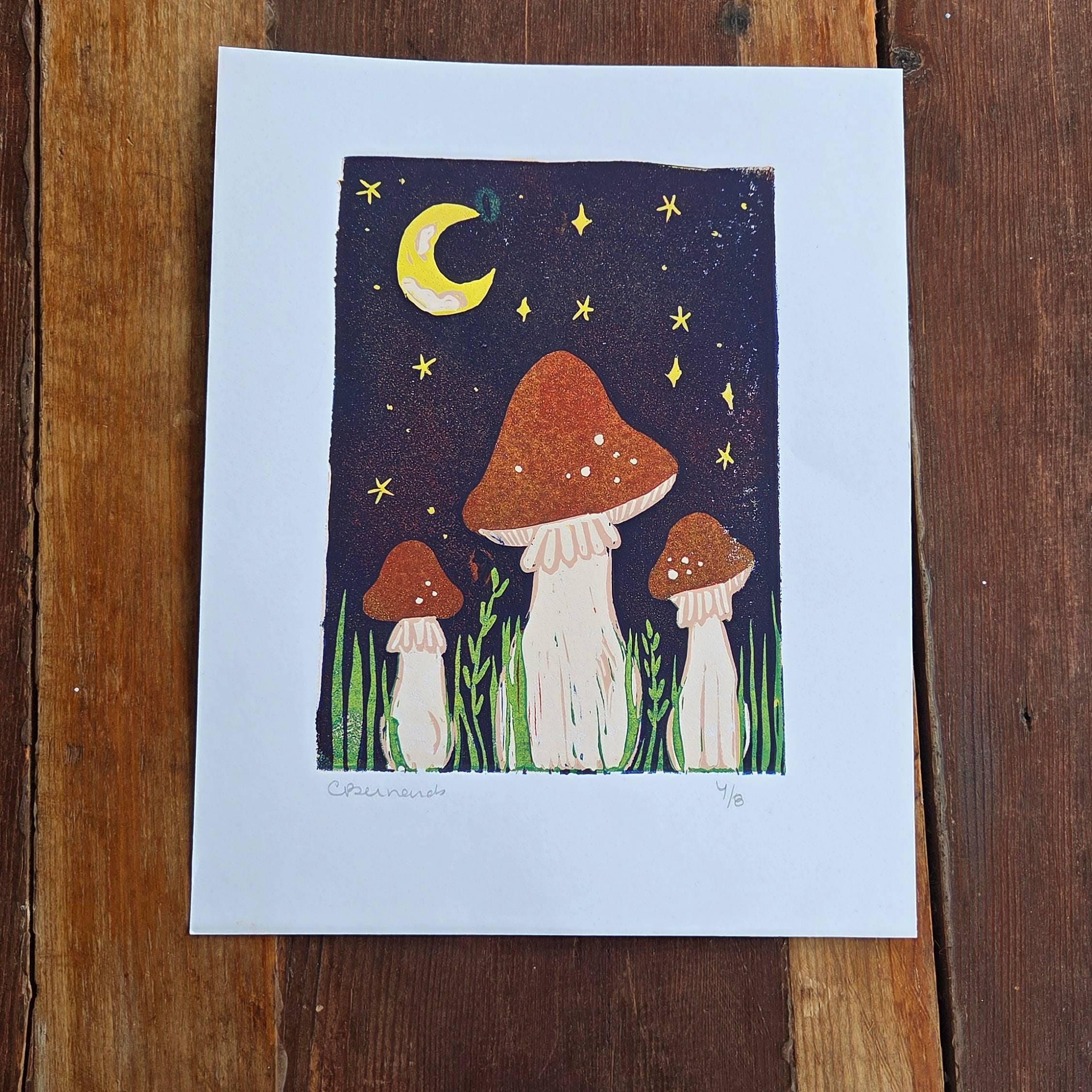 Mushrooms Reduction Lino Print - Image 5