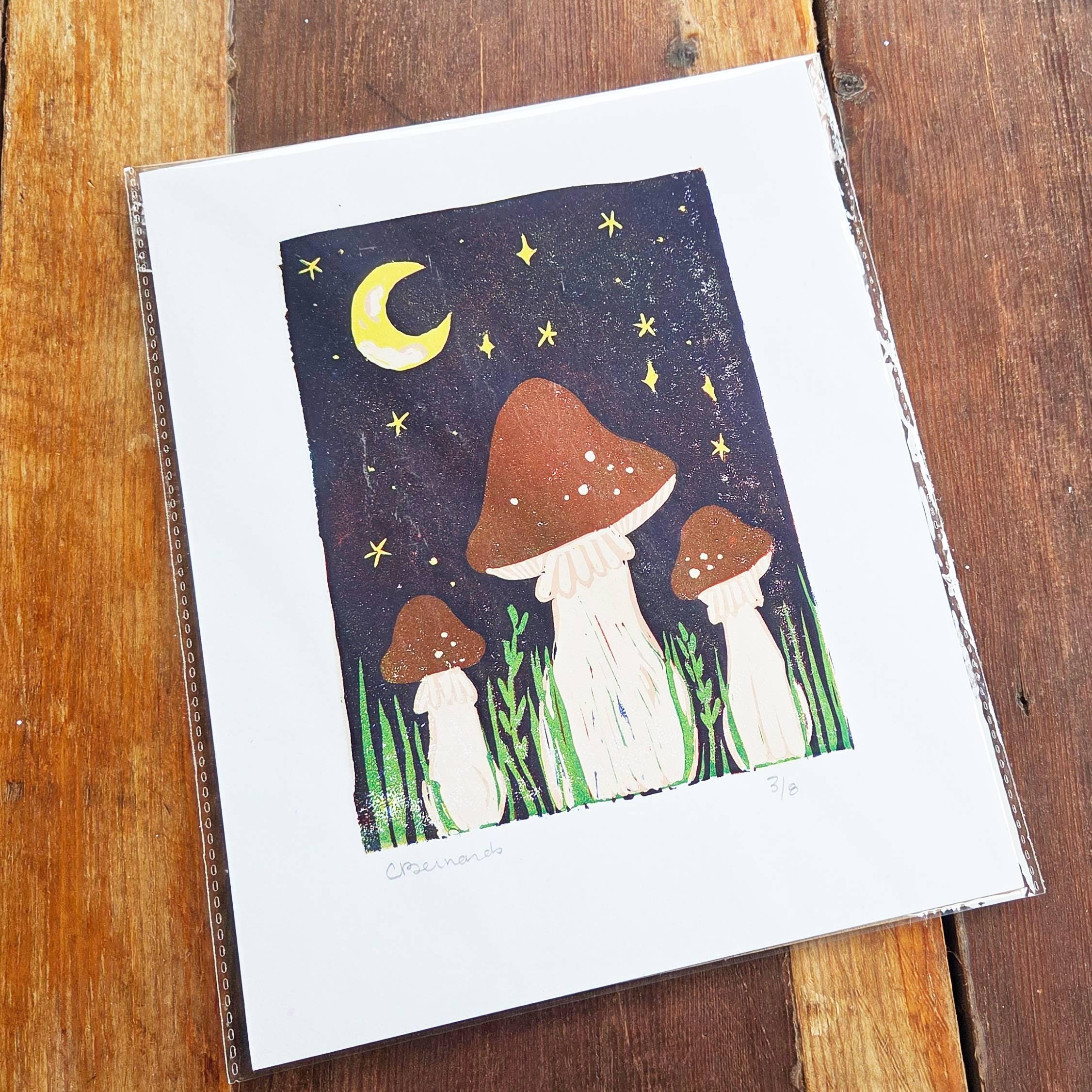 Mushrooms Reduction Lino Print - Image 4