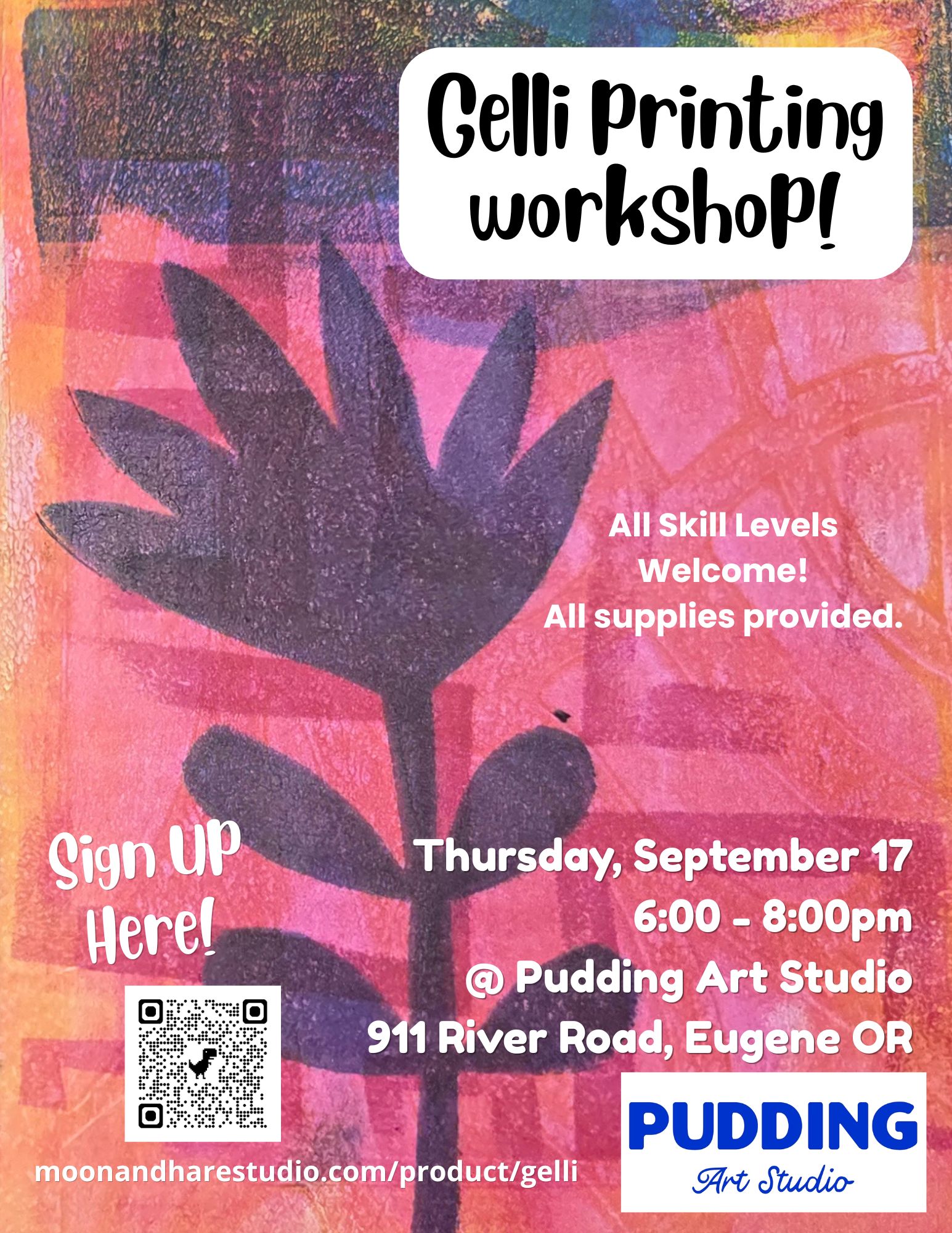 Gelli Printing Class at Pudding Art Studio - September 17, 2026